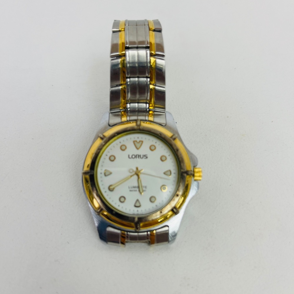 Lorus Wristwatch Mens V501-0281 Two-Tone Lumibrite White Dial Untested For Parts